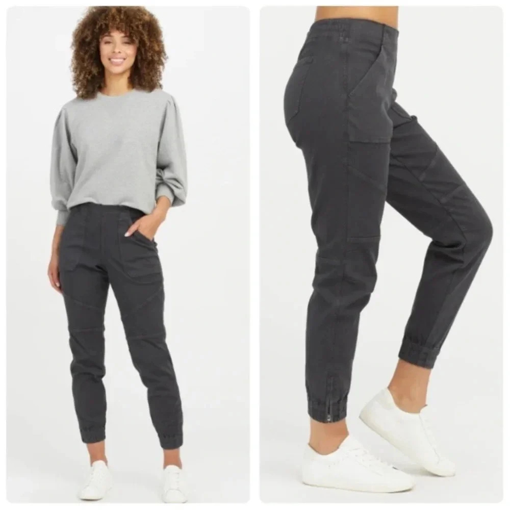 Spanx Stretch Twill Cargo Jogger in Washed Black Size XS NWT New